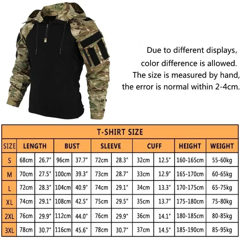 Outdoor Uniform Tactical Suits Wear Resistant T-Shirt Hood Pants Men