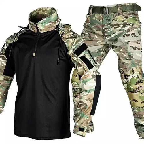 Outdoor Uniform Tactical Suits Wear Resistant T-Shirt Hood Pants Men