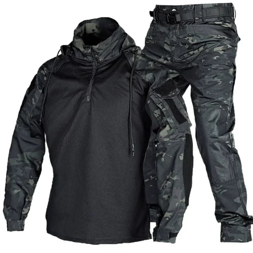 Outdoor Uniform Tactical Suits Wear Resistant T-Shirt Hood Pants Men